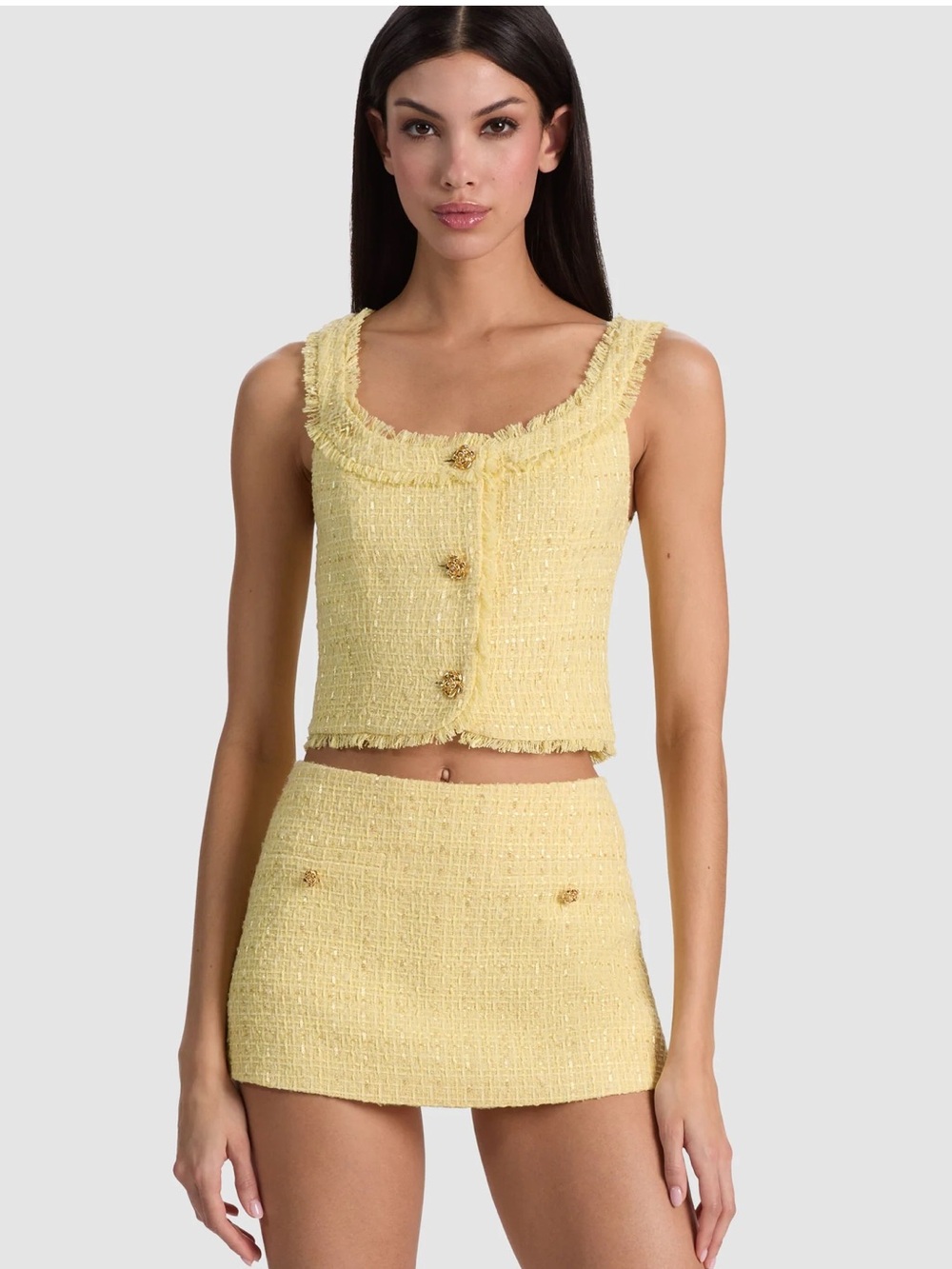 Alice + Olivia Shila Corset Top – Butter Yellow | Tweed Bustier | Designe size 6